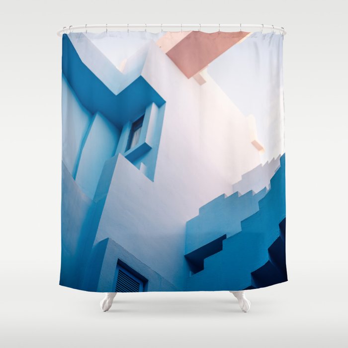 Muralla Roja Blue And Pink Geometric Walls Shower Curtain