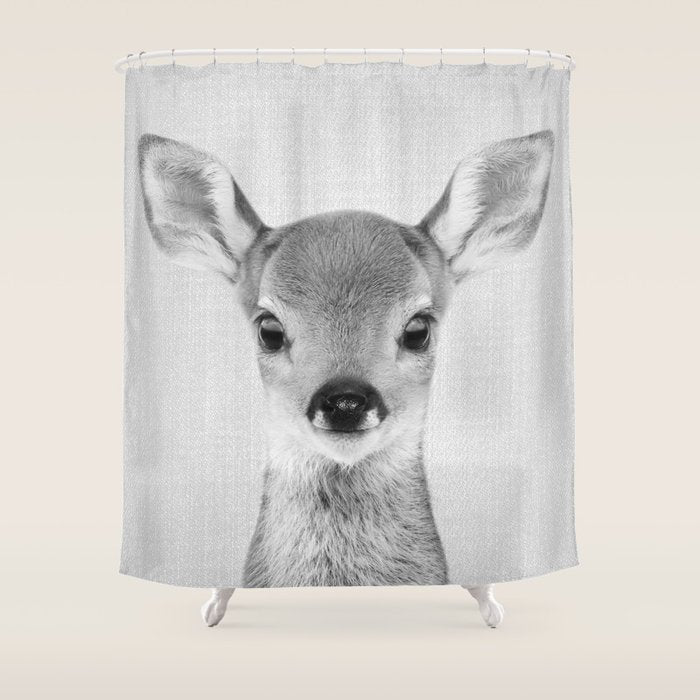 Baby Deer - Black & White Shower Curtain