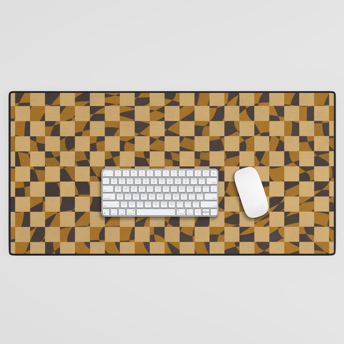 Abstract Checked In Golden Ochre Desk Mat