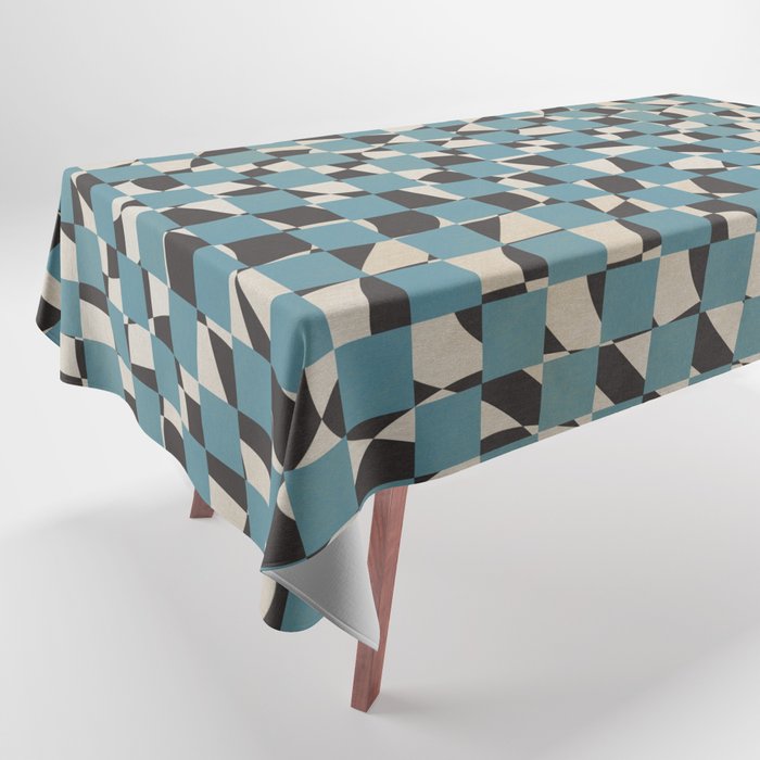 Abstract Checked Blue And Black Tablecloth