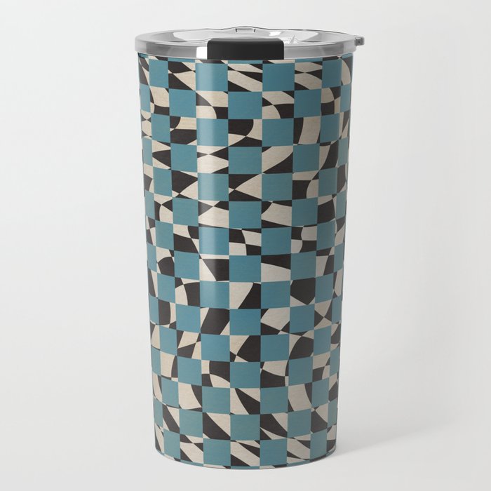 Abstract Checked Blue And Black Travel Mug