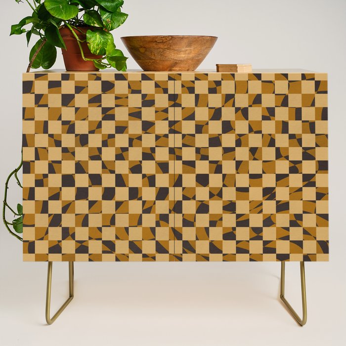 Abstract Checked In Golden Ochre Credenza