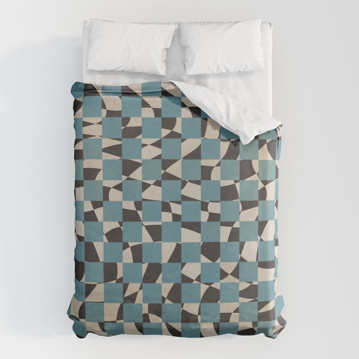 Abstract Checked Blue And Black Duvet Cover