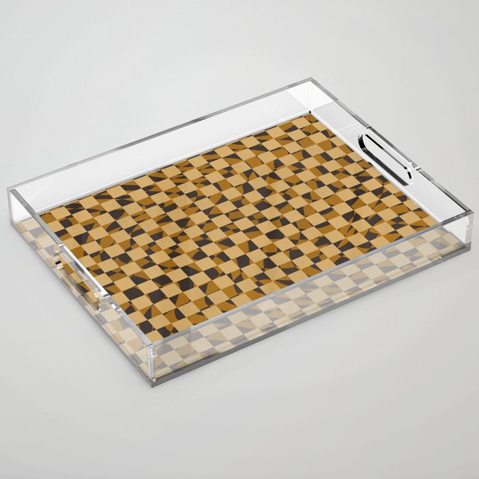 Abstract Checked In Golden Ochre Acrylic Tray