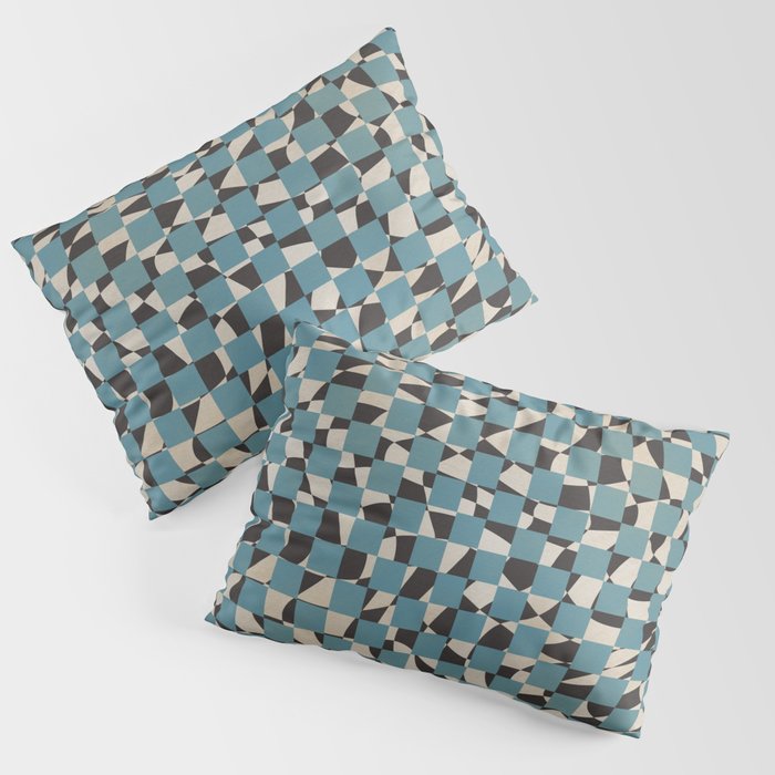 Abstract Checked Blue And Black Pillow Sham
