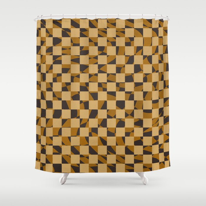 Abstract Checked In Golden Ochre Shower Curtain