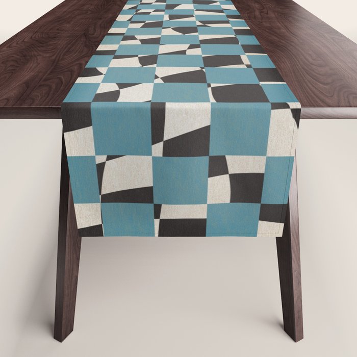 Abstract Checked Blue And Black Table Runner