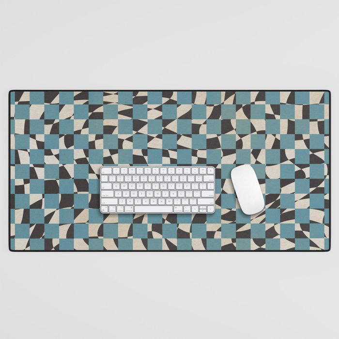Abstract Checked Blue And Black Desk Mat