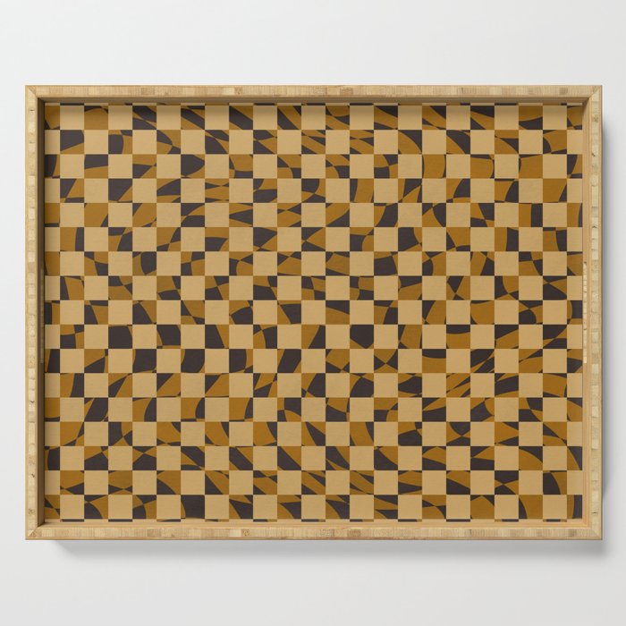 Abstract Checked In Golden Ochre Serving Tray