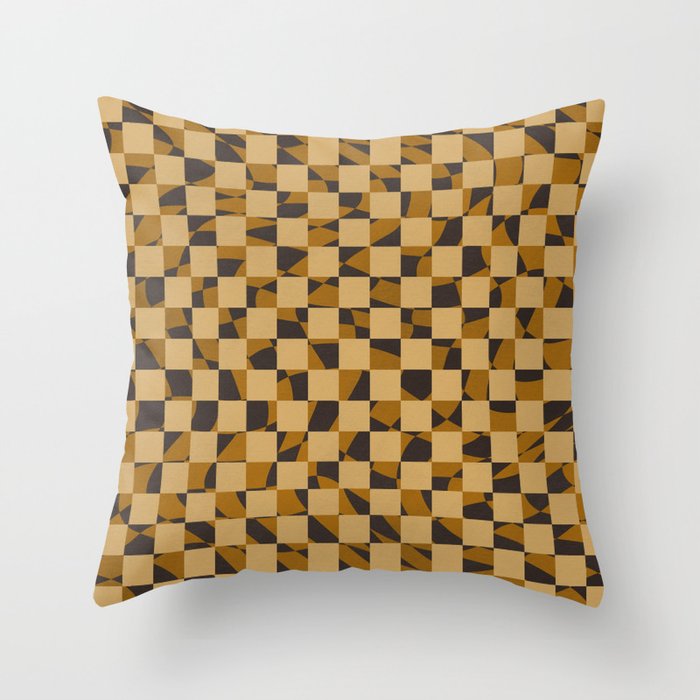 Abstract Checked In Golden Ochre Throw Pillow