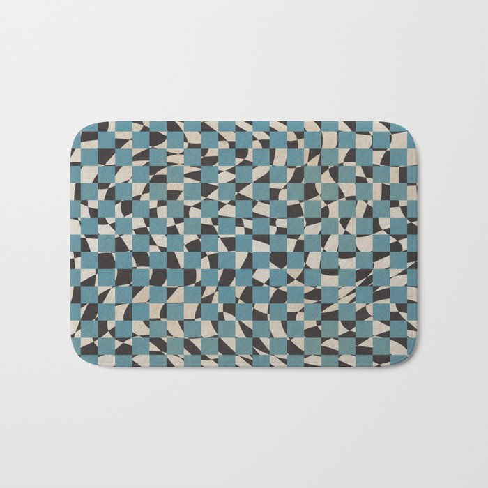 Abstract Checked Blue And Black Bath Mat