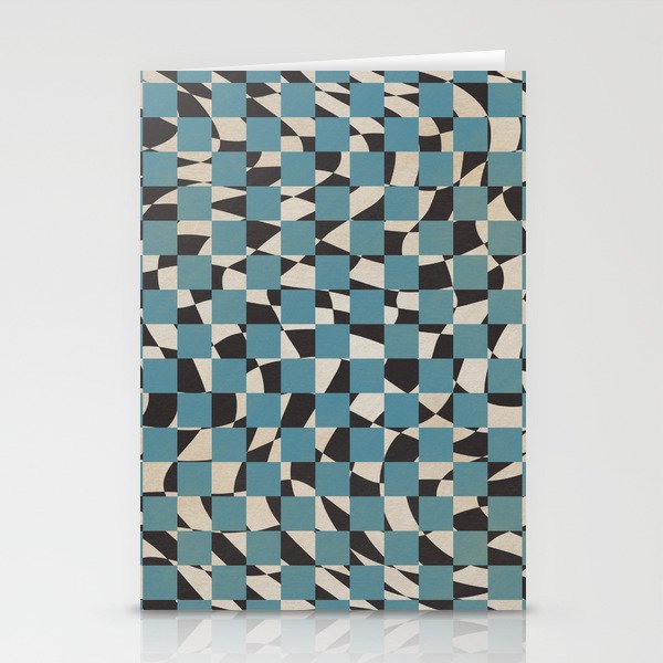 Abstract Checked Blue And Black Stationery Card