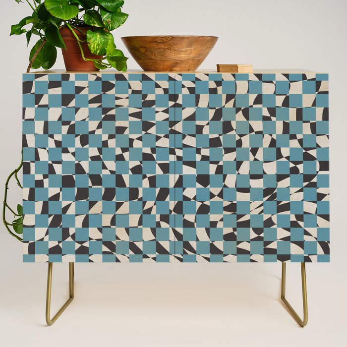 Abstract Checked Blue And Black Credenza
