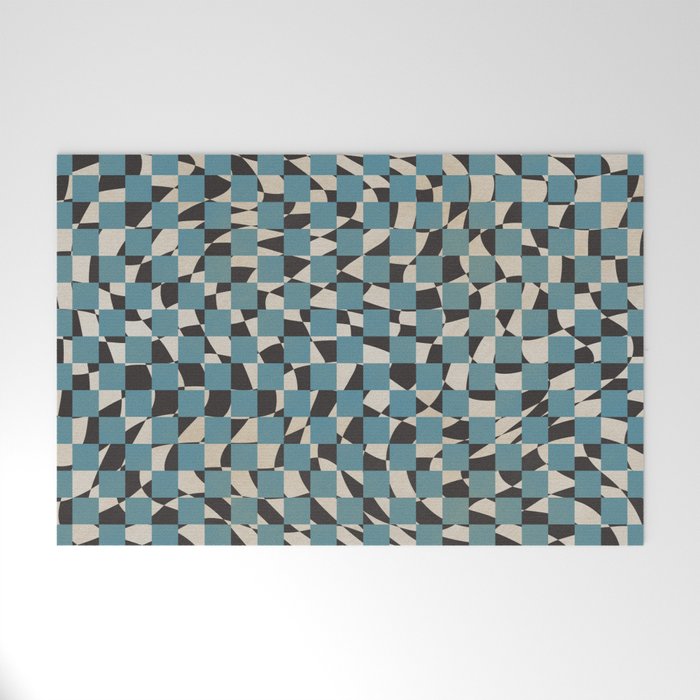 Abstract Checked Blue And Black Welcome Mat