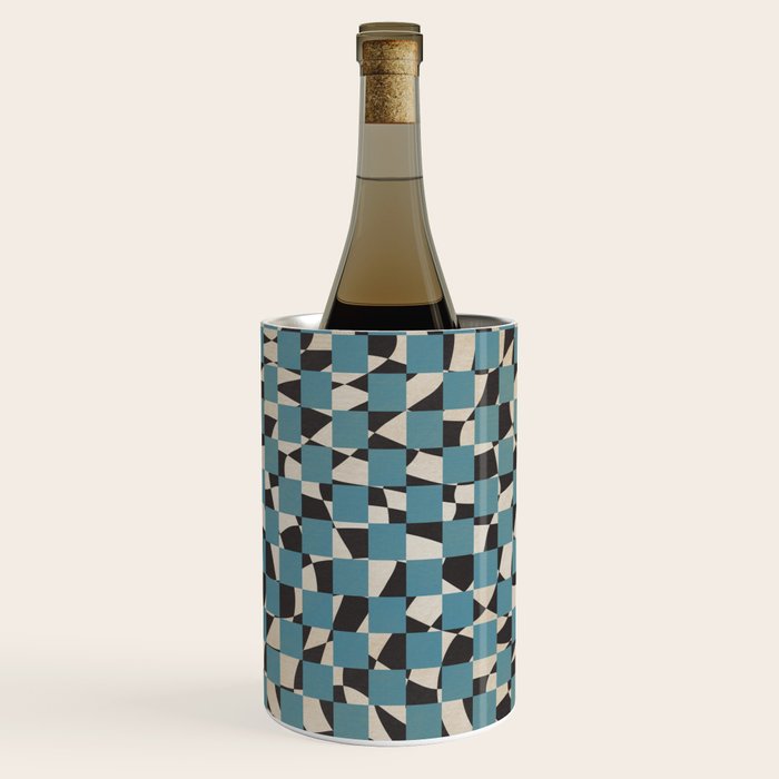 Abstract Checked Blue And Black Wine Chiller