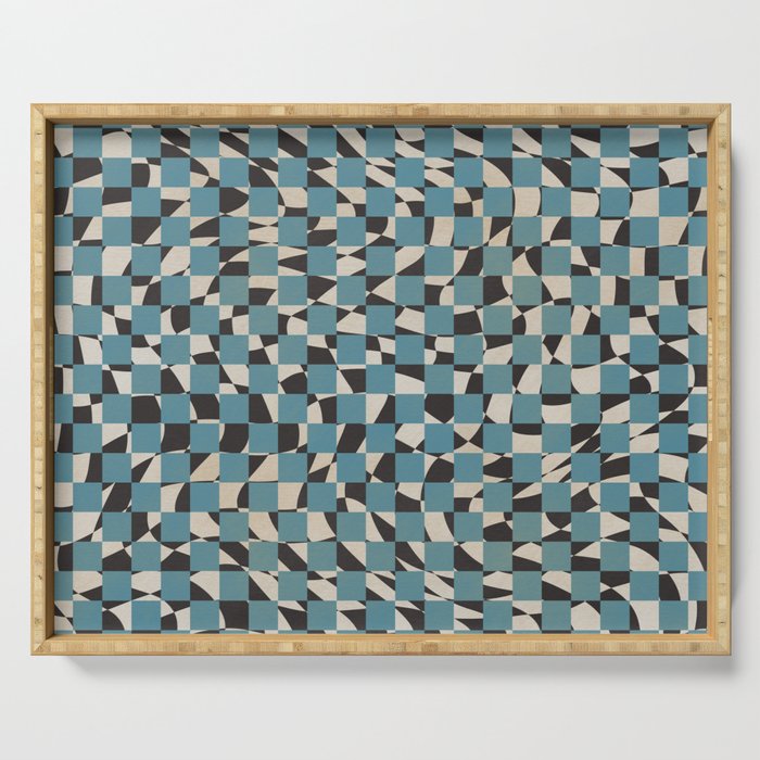 Abstract Checked Blue And Black Serving Tray