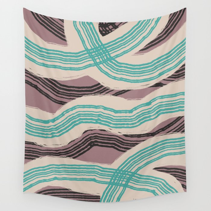Muted Pink And Green Stripe Pattern Wall Tapestry