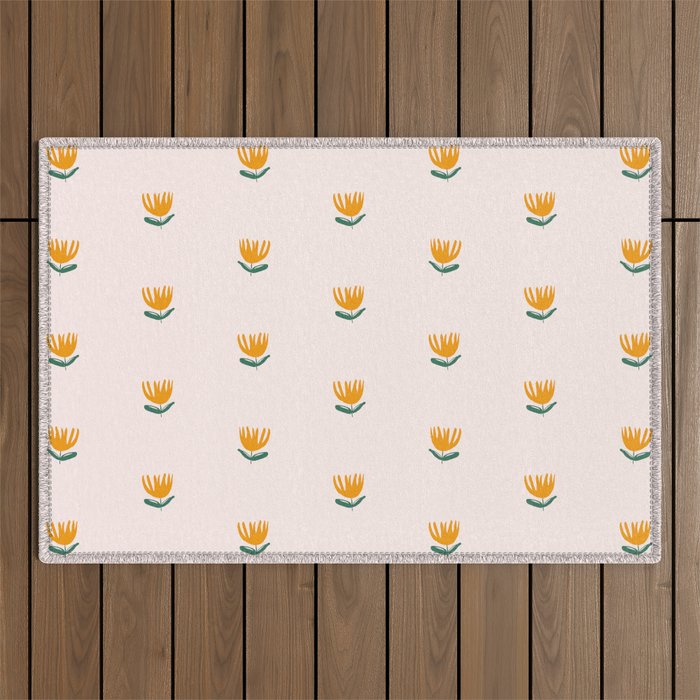 Abstract Yellow Tulip - Pink Background Outdoor Rug