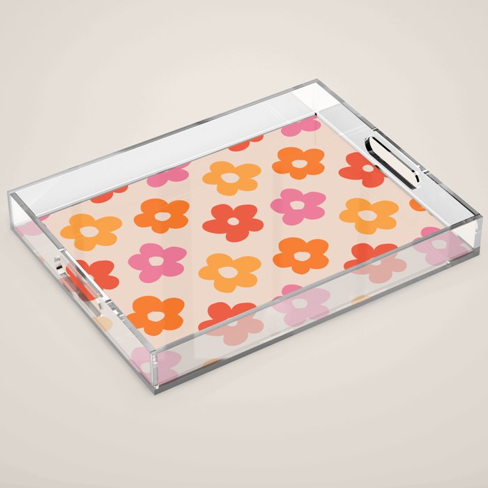 Retro 60s 70s Flowers Pattern #Pattern #Vintage Acrylic Tray