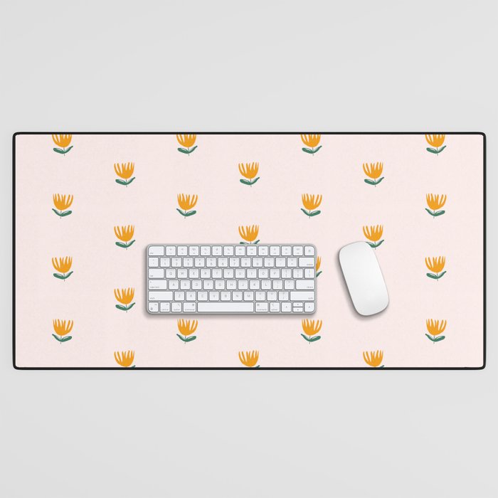 Abstract Yellow Tulip - Pink Background Desk Mat