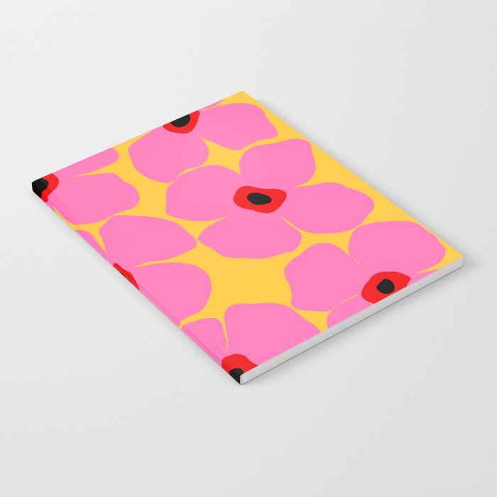 Abstract Pink Flowers With Yellow Background Notebook