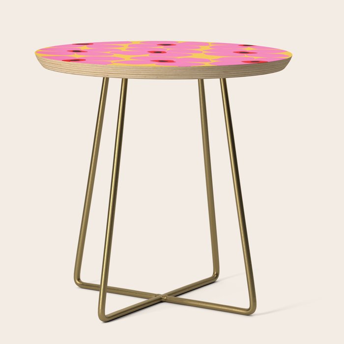 Abstract Pink Flowers With Yellow Background Side Table