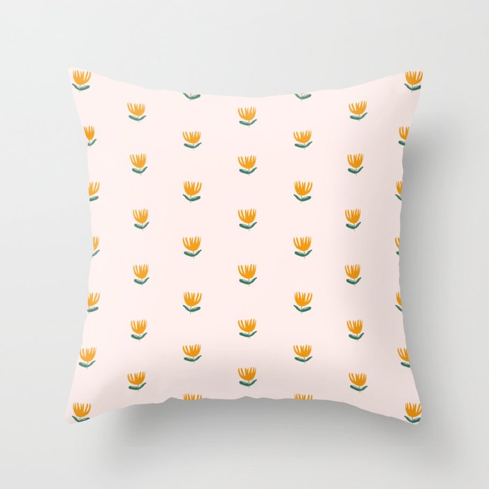 Abstract Yellow Tulip - Pink Background Throw Pillow