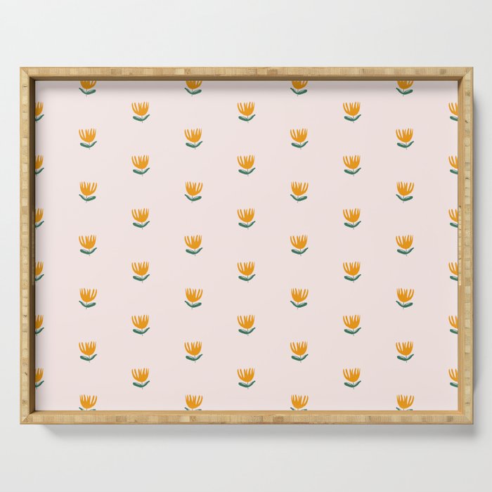Abstract Yellow Tulip - Pink Background Serving Tray