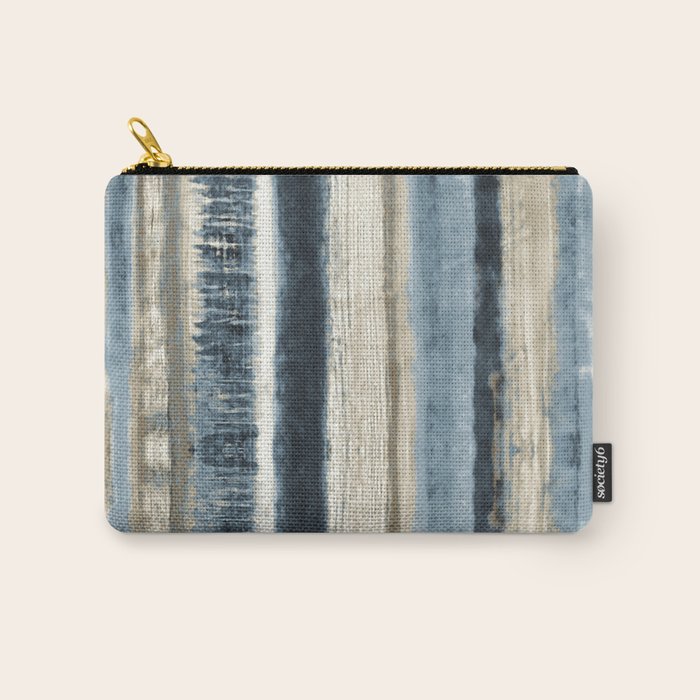 Distressed Blue And White Watercolor Stripe Carry All Pouch