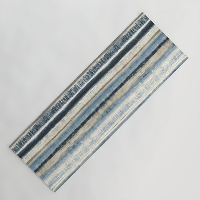 Distressed Blue And White Watercolor Stripe Yoga Mat