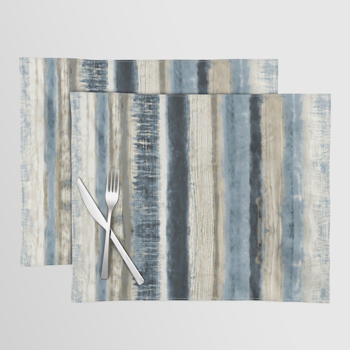 Distressed Blue And White Watercolor Stripe Placemat