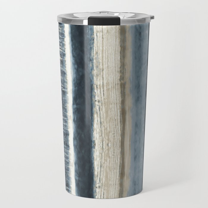 Distressed Blue And White Watercolor Stripe Travel Mug