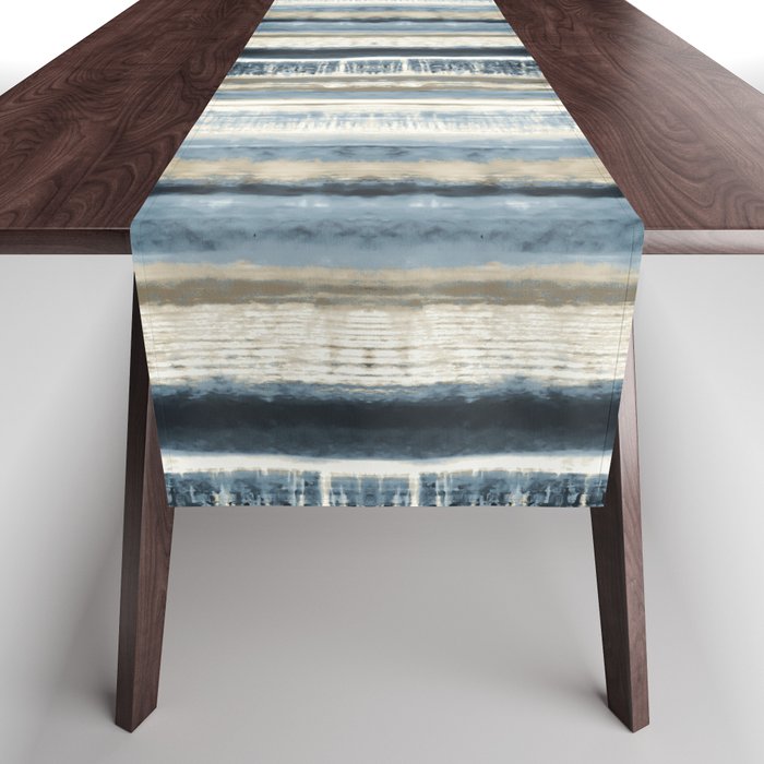 Distressed Blue And White Watercolor Stripe Table Runner