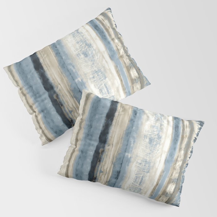 Distressed Blue And White Watercolor Stripe Pillow Sham