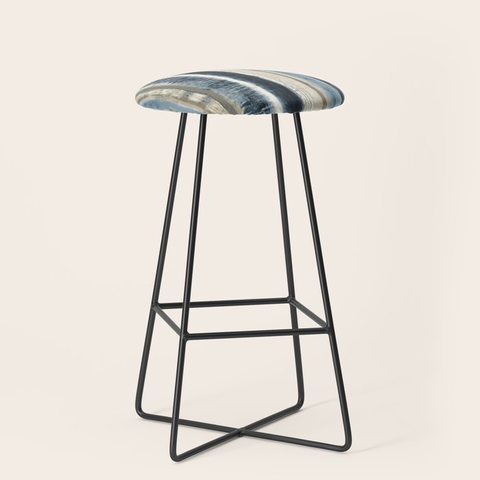 Distressed Blue And White Watercolor Stripe Stool