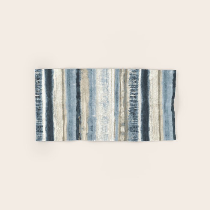 Distressed Blue And White Watercolor Stripe Bath Towel