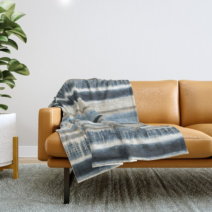 Distressed Blue And White Watercolor Stripe Throw Blanket