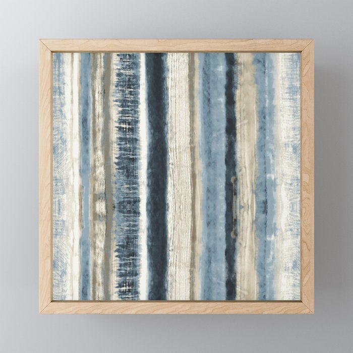 Distressed Blue And White Watercolor Stripe Mini Art Print
