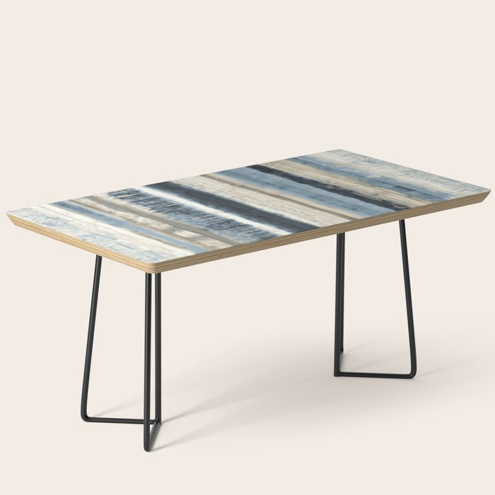 Distressed Blue And White Watercolor Stripe Coffee Table