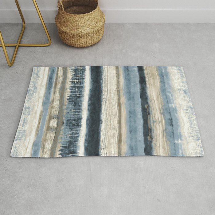 Distressed Blue And White Watercolor Stripe Rug