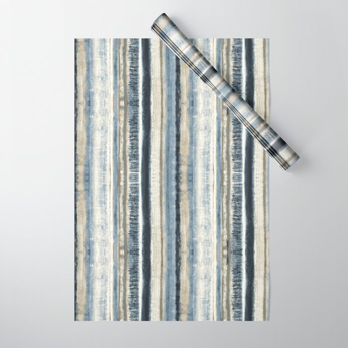 Distressed Blue And White Watercolor Stripe Wrapping Paper