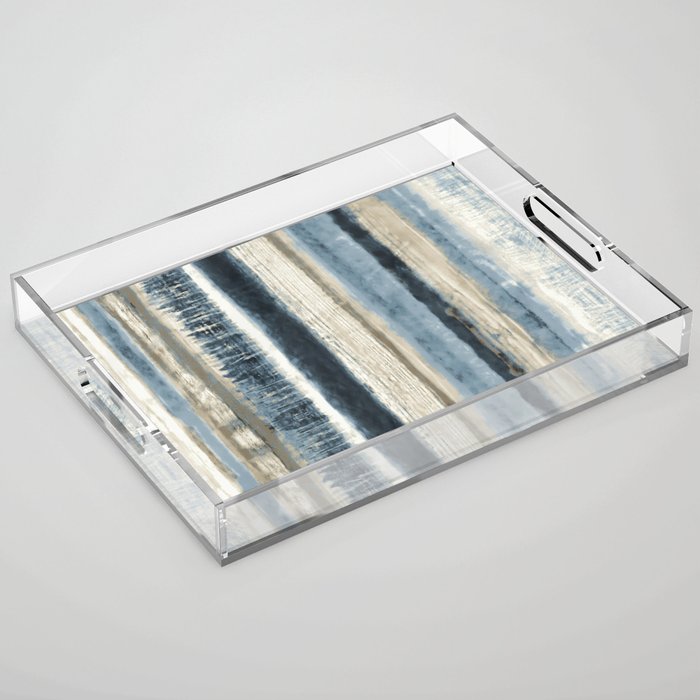 Distressed Blue And White Watercolor Stripe Acrylic Tray