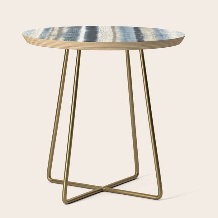 Distressed Blue And White Watercolor Stripe Side Table