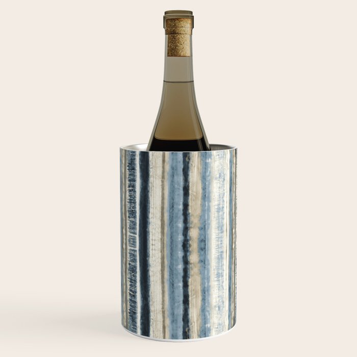 Distressed Blue And White Watercolor Stripe Wine Chiller