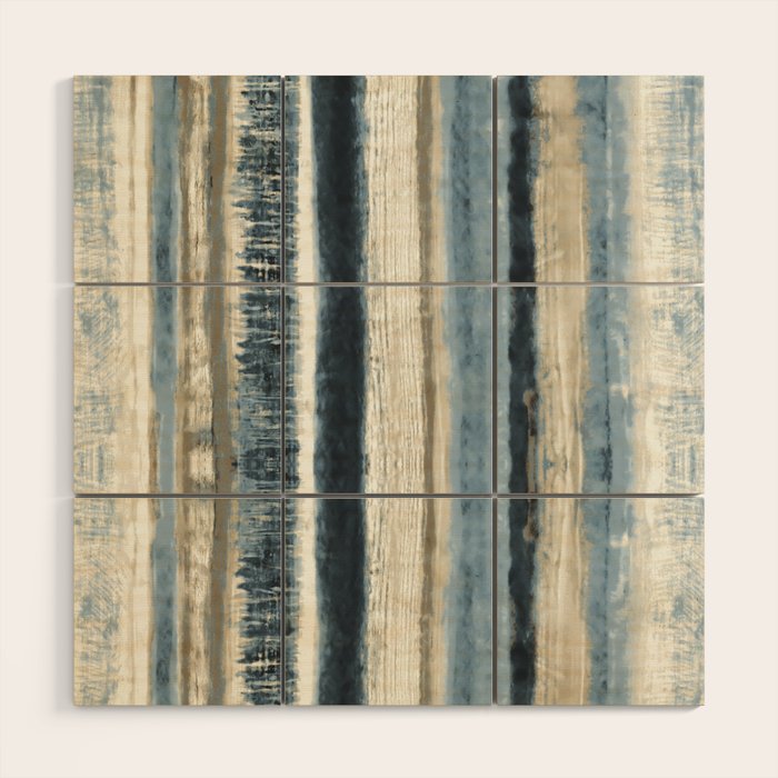 Distressed Blue And White Watercolor Stripe Wood Wall Art