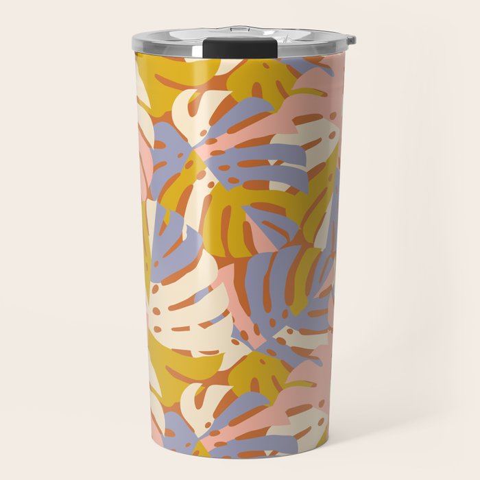Color Block Monstera Pink + Lavender Travel Mug