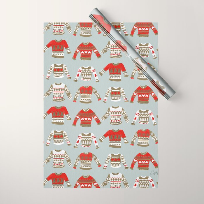 Christmas Sweaters - Vintage Gold & Red Palette Wrapping Paper
