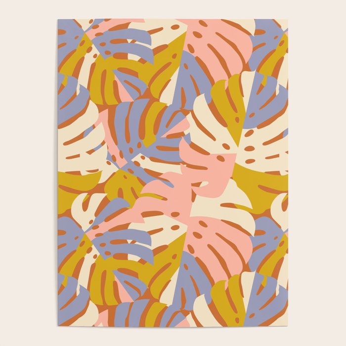 Color Block Monstera Pink + Lavender Poster