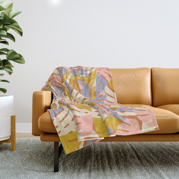 Color Block Monstera Pink + Lavender Throw Blanket