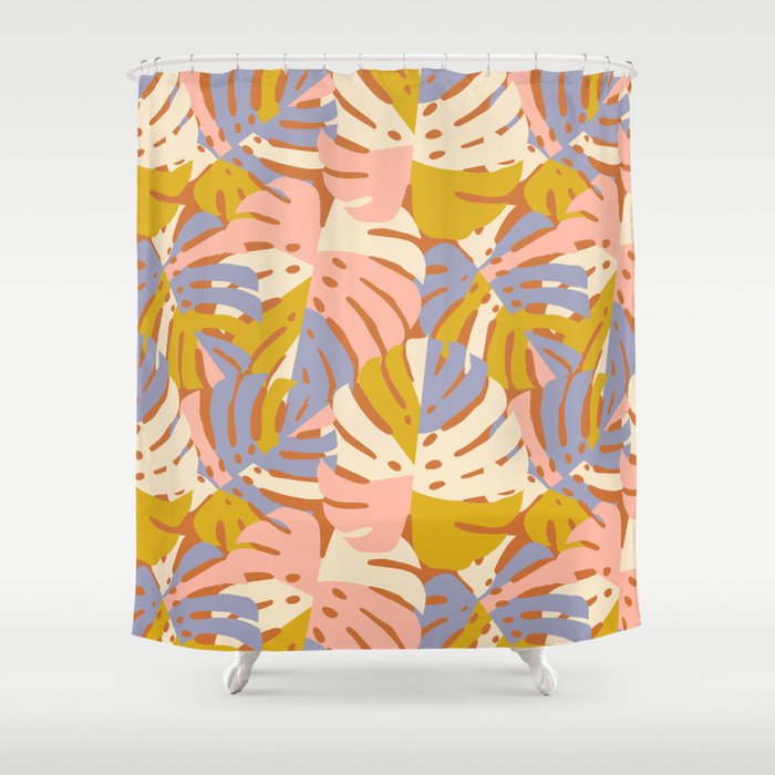 Color Block Monstera Pink + Lavender Shower Curtain